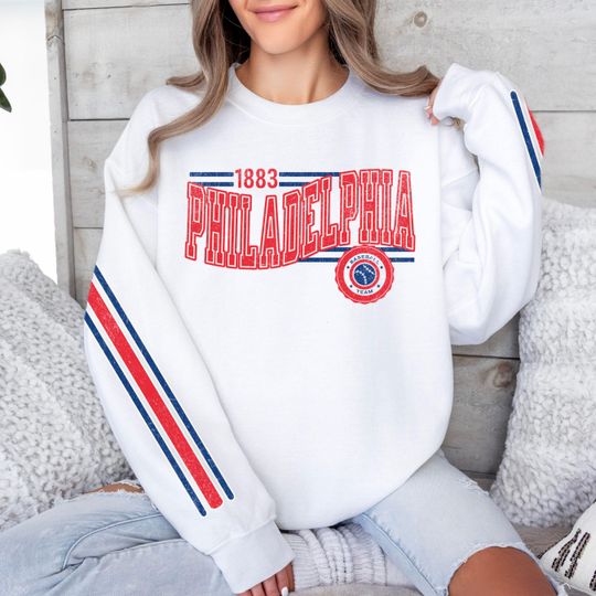 Discover Philadelphia Baseball Vintage Retro Sweatshirt, Unisex Phillie Sleeve Print Crewneck, Throwback Style Sweatshirt, Gift for Baseball Fans