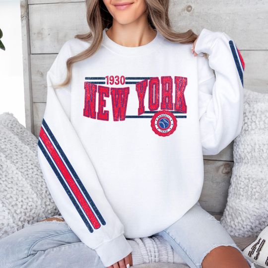 Discover New York Baseball Vintage Retro Sweatshirt, Unisex Yankee Sleeve Print Crewneck, Throwback Style Sweatshirt, Gift for New York Baseball Fans