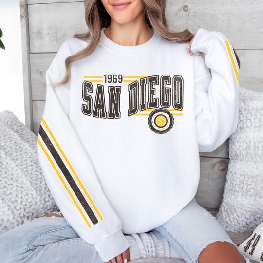 Discover San Diego Baseball Vintage Retro Sweatshirt, Unisex Padre Sleeve Print Crewneck, Throwback Style Sweatshirt, Gift for Padre Baseball Fans