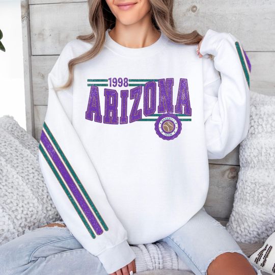 Discover Arizonna Baseball Vintage Retro Sweatshirt, Unisex Diamondback Sleeve Print Crewneck, Throwback Style Sweatshirt, Gift for Baseball Fans