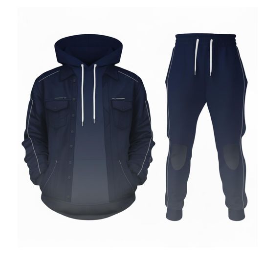 Midnight Mechanic Demon Hunter 3D Hoodie Jogger Set, Navy Workwear Costume Outfit