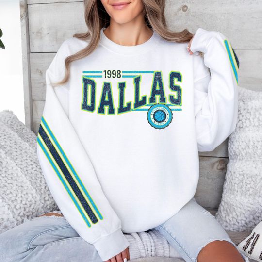 Discover Dallas Women's Basketball Retro Crewneck Sweatshirt, Wing Basketball Team Shirt, Unisex Retro Stripe Sleeve Printing, Vintage Basketball