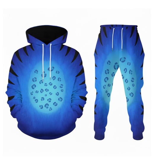 Discover Blue Beast 3D Hoodie Jogger Set, Neon Leopard Costume Outfit