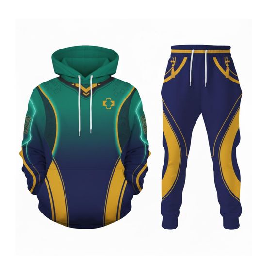 Discover Zoey Demon Hunter 3D Hoodie Jogger Set, Green Yellow Futuristic Outfit
