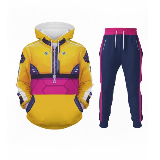 Discover Rumi-Inspired 3D Hoodie Jogger Set Neon Pink Yellow Cyber Outfit