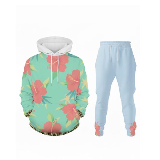Discover Tropical Flower 3D Hoodie Jogger Set, Hawaiian Floral Costume Tracksuit