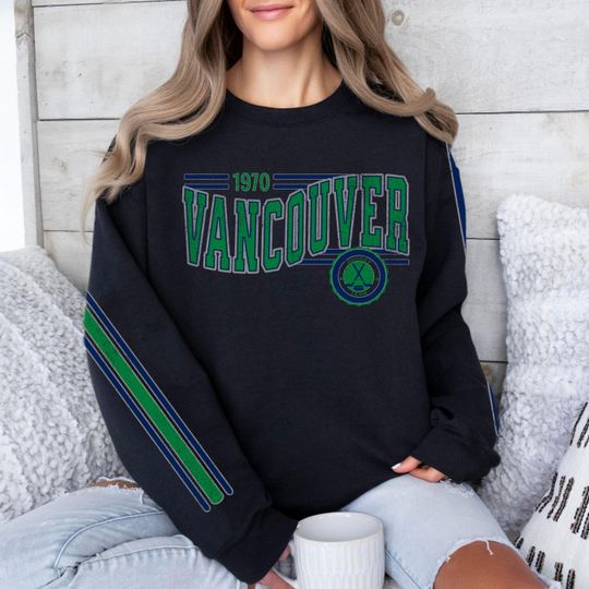 Discover Vancouver Hockey Vintage Crewneck Sweatshirt, Retro Canuck Hockey Team Sweatshirt, Unisex Sleeve Print Distressed Hockey Shirt, Hockey Fan