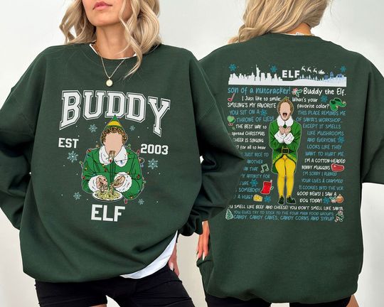 Discover Buddy Elf Christmas Sweatshirt, Buddy Elf Sweatshirt, Elf Christmas Sweatshirt, Funny Christmas Shirt, Xmas Classic Movie 90s Tee, Christmas Party