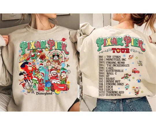 Discover Retro 2-Side Disney Pixar Pier Christmas Lights Meet Me Unisex Sweatshirt