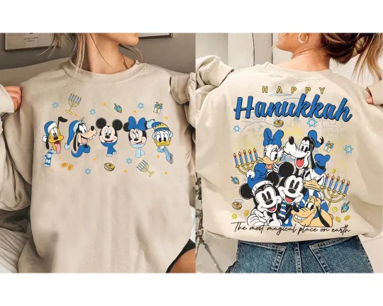Discover Mickey and Friends Happy Hanukkah Sweatshirt, Disneyland Family Christmas Unisex Tee