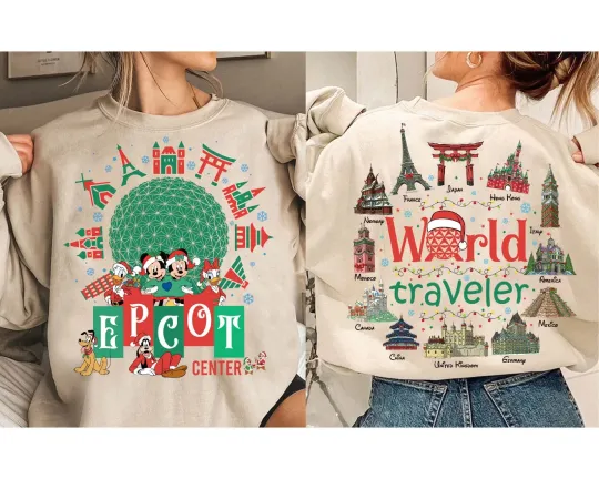 Discover Vintage Disney Mickey Epcot Center World Traveler Christmas Unisex Sweatshirt