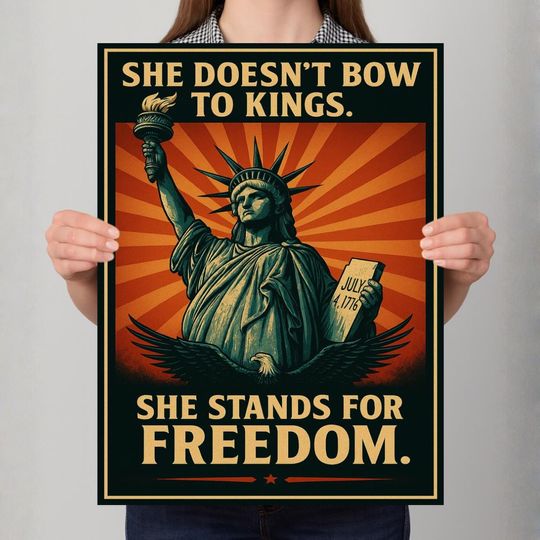 Discover She Doesnt Bow to Kings PRINTABLE Protest Sign, 300 DPI PNG, No Kings Sign, Anti-Trump, Resist Fascism Poster For March, Digital Download
