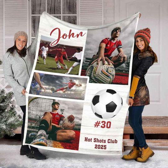 Discover Personalized Soccer Photo Collage Blanket, Custom Name Soccer Blanket, Soccer Blanket, Sport Blanket, Sport Lover Gift