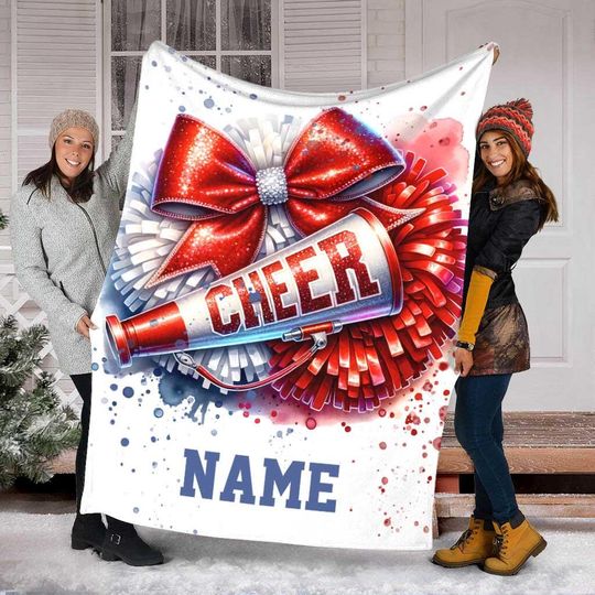 Custom Name Cheerleader Blanket, Coquette Bow Cheer Blanket