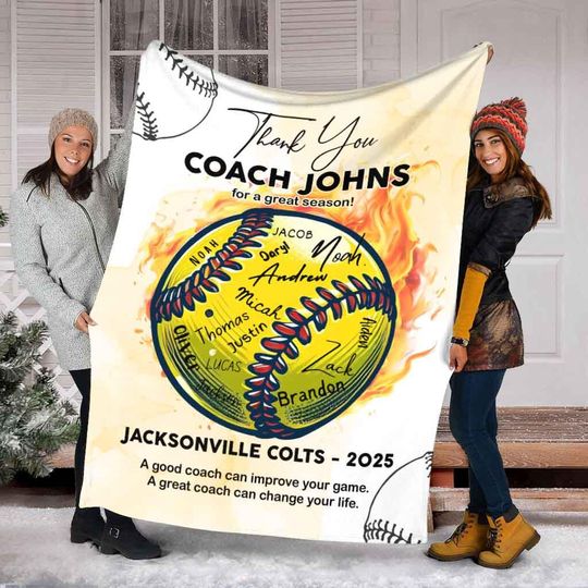Personalized Softball Blanket For Coach, Custom Softball Team Member Blanket