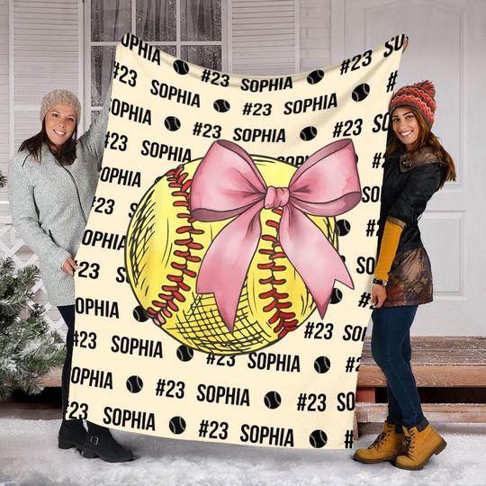 Discover Custom Softball Girl Coquette Bow Blanket, Custom Name Softball Player Blanket, Sport Blanket, Sport Lover Gift, Mother's Day Gift