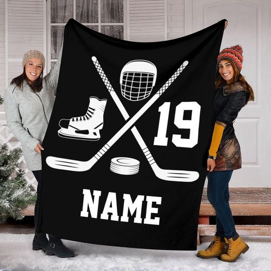 Discover Personalized Name Hockey Player Blanket, Custom Hockey Blanket, Hockey Team Blanket, Sport Blanket, Sport Lover Gift