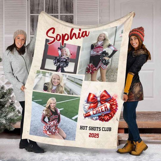 Discover Customized Cheer Photo Collage Blanket, Personalized Cheerleading Name Blanket, Sport Blanket, Sport Lover Gift, Cheer Lover Gift