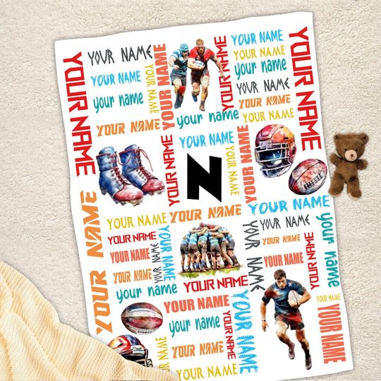 Discover Customized Name Rugby Blanket, Rugby Fleece Mink Sherpa Blanket, Sport Lover Gift
