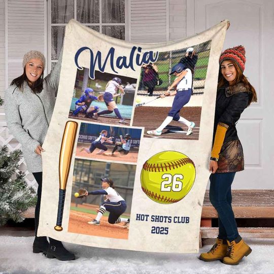 Discover Customized Softball Photo Collage Blanket With Name & Number, Softball Blanket, Softball Team Gift, Blanket Gift For School Sport