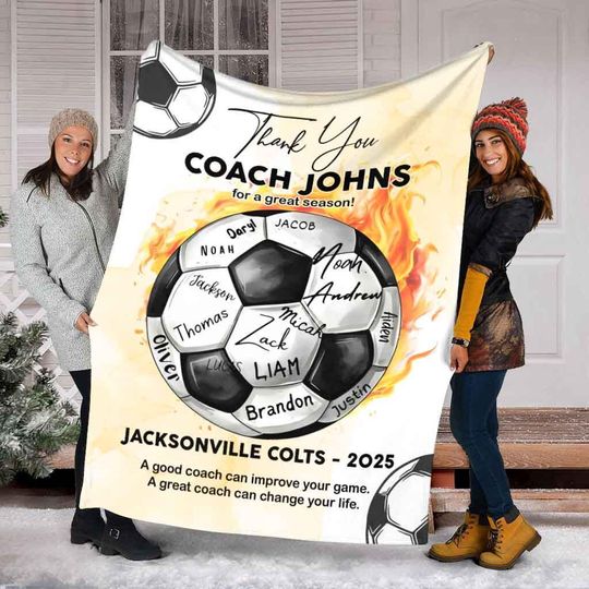 Discover Personalized Soccer Blanket For Coach, Custom Soccer Team Member Blanket, Sport Blanket, Sport Lover Gift, Soccer Player Gift