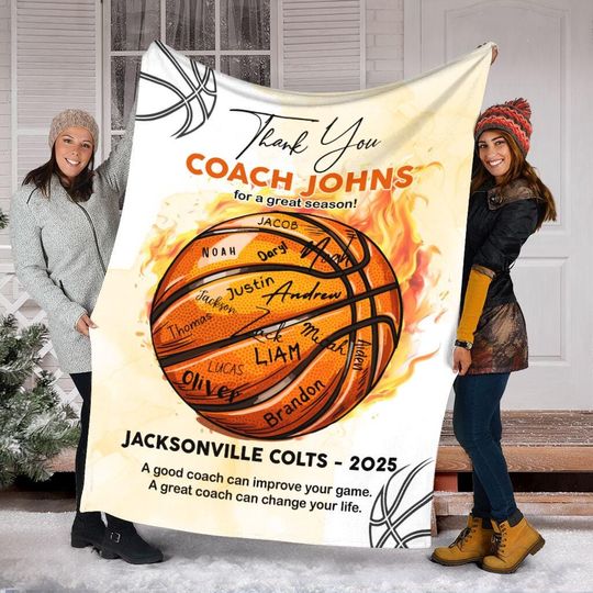 Discover Personalized Basketball Blanket For Coach, Custom Basketball Team Member Blanket, Sport Blanket, Sport Lover Gift, Basketball Player Gift