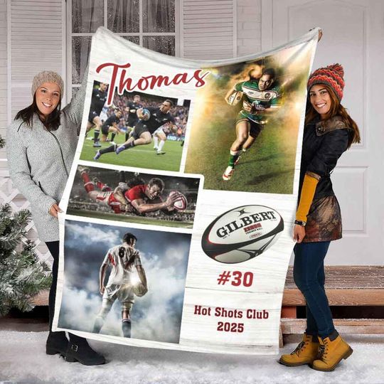Discover Personalized Rugby Photo Collage Blanket, Custom Rugby Blanket, Rugby Team Name Blanket, Sport Blanket, Sport Lover Gift