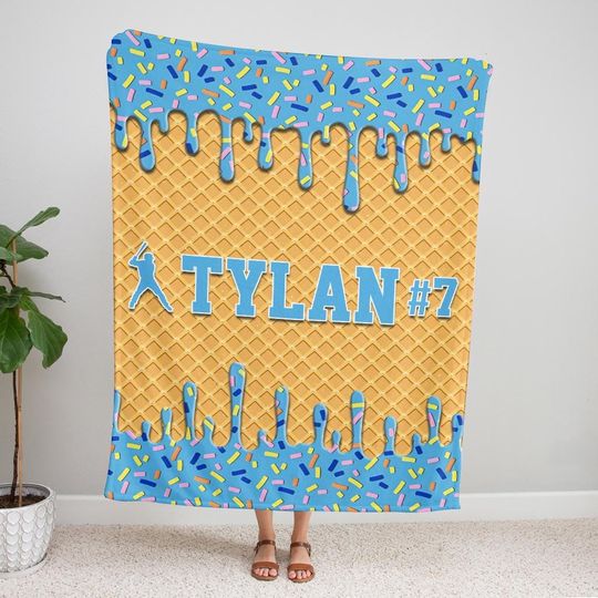 Discover Personalized Baseball Ice Cream Blanket, Custom Name & Number Baseball Blanket, Sport Blanket, Sport Lover Gift