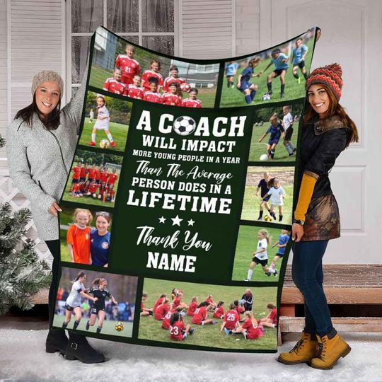 Discover Personalized Soccer Photo Collage Blanket For Coach, Custom Soccer Coach Blanket, Sport Blanket, Sport Lover Gift, Soccer Team Gift