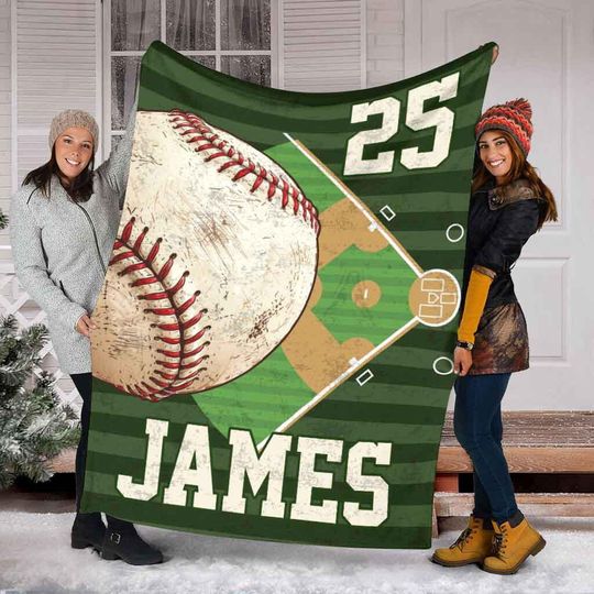 Discover Custom Baseball Blanket With Name And Number, Baseball Playground Blanket, Sport Blanket, Sport Lover Gift, Baseball Team Player