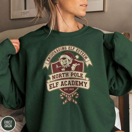 Funny Christmas Elf Sweatshirt Elf Academy Funny Xmas Sweater Funny North Pole Holiday Crewneck Retro Elf Sweatshirt Elf Gifted Xmas Sweater
