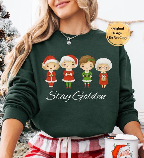 Discover Stay Golden Christmas Sweatshirt, Funny Holiday Comfort Colors T Shirt, Stay Golden Xmas Graphic Tee, Retro Festive Santa Elf Shirt