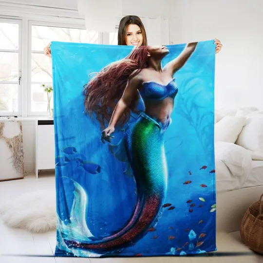Discover Personalized Disney The Little Mermaid Princess Plush Fleece Blanket Custom Afro