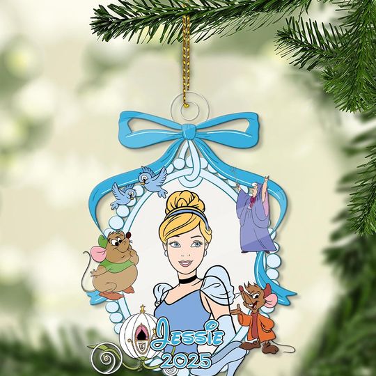 Discover Custom Name Disney Princess Cinde Christmas Hologram Ornament, Personalized Christmas Ornament Gift for Girls, 2025 Christmas Ornament
