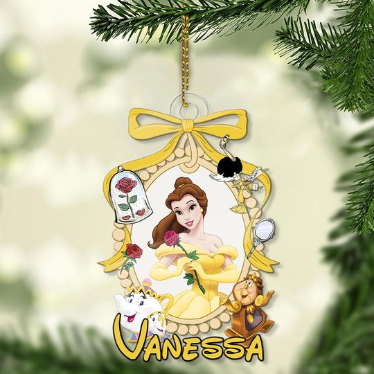 Discover Custom Name Disney Princess Belle Beauty and Beast Christmas Acrylic Ornament, Personalized Christmas Ornament Gift, 2025 Christmas Ornament