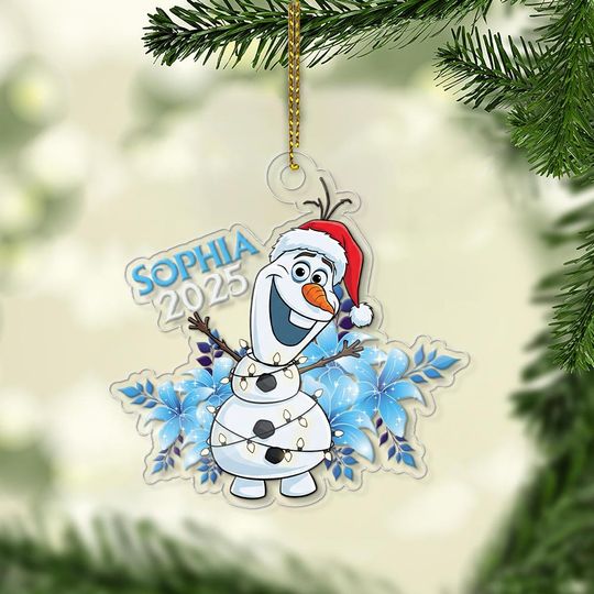 Custom name Olaf Christmas ornament, Princess Elsa & Anna Ornament, sisters Custom Acrylic Ornament, Personalized Xmas Ornament Gift