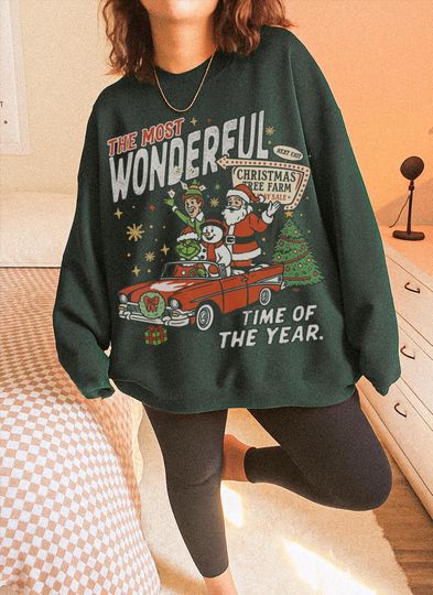 Discover 90s Vintage Christmas Sweatshirt ; Retro Santa Crewneck, Xmas Vacay shirt, 90s Christmas Movie Pullover - Grnch - Santa - Elf - The Snowman