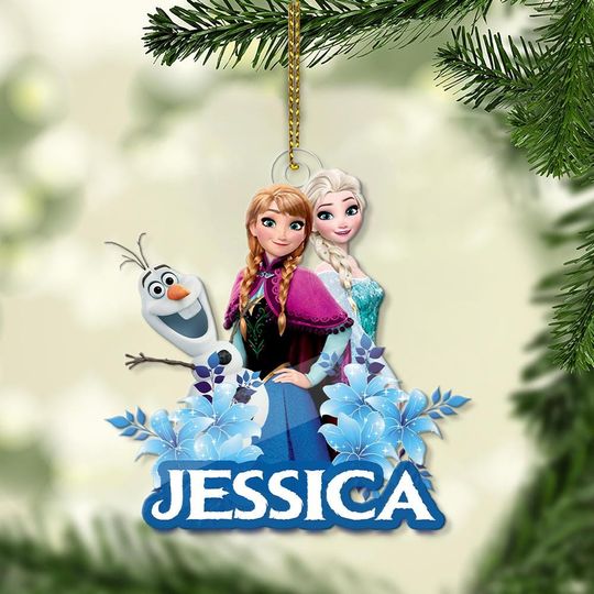 Discover Custom name  Elsa Frozen Christmas ornament, Princess Elsa & Anna Ornament, sisters Custom Acrylic Ornament, Personalized Xmas Friendship