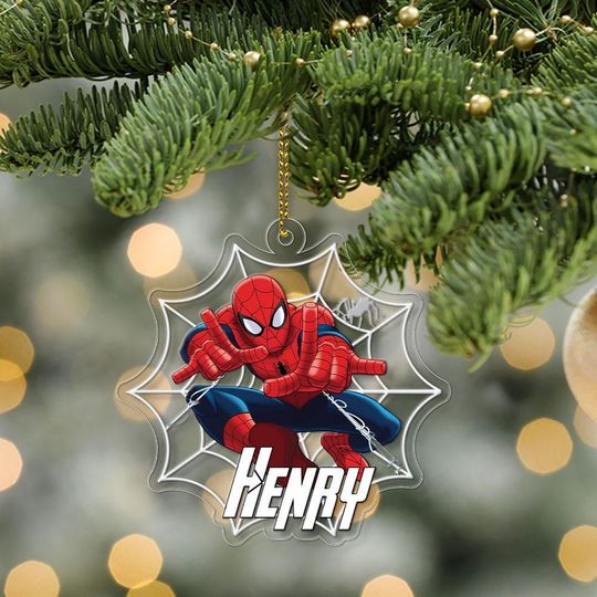 Personalized Spider-Man Acrylic Ornament, Custom Name Spider-Man Christmas Gift For Boy, Superhero Xmas Custom Shape Acrylic Ornament Gift