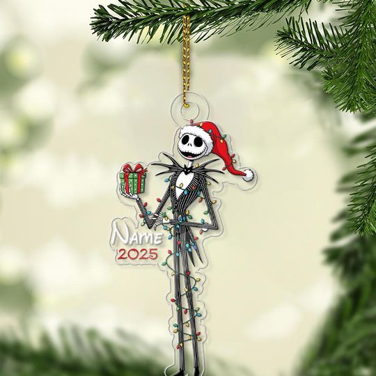 Custom Name Nightmare Skeleton Suit Xmas Acrylic Ornament, Jack Skellington Xmas Ornament, Customized 2025 Christmas Tree Gift For Kid