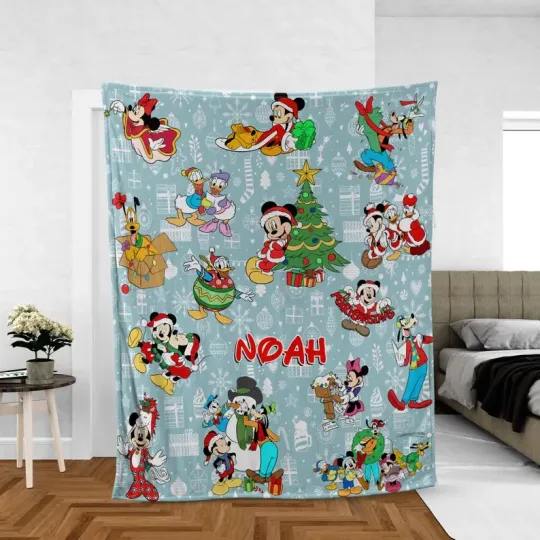 Discover Custom Name Disney Mickey Mouse Santa Claus And Friends Christmas Fleece Blanket