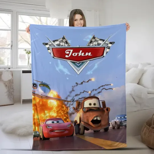 Discover Disney Cars Lightning McQueen Tow Mater Fire Scenes Customize Fleece Blanket
