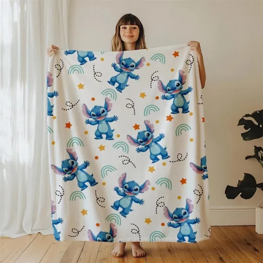 Discover Personalized Cute Stitch Emotes Disney Fleece Blanket