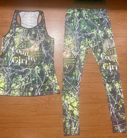 Discover Country Girl Green Camo Seamless Yoga Top and Leggings Set