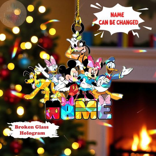 Discover Personalized Disney Mickey & Friends Christmas Ornament 2025, Custom Name Hologram Acrylic Xmas Tree Decoration, Family Holiday Gift 2025