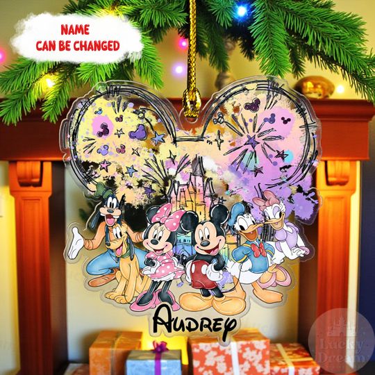 Discover Personalized Disney Mickey & Friends Christmas Ornament 2025, Custom Name Hologram Acrylic Xmas Tree Decoration, Family Holiday Gift 2025