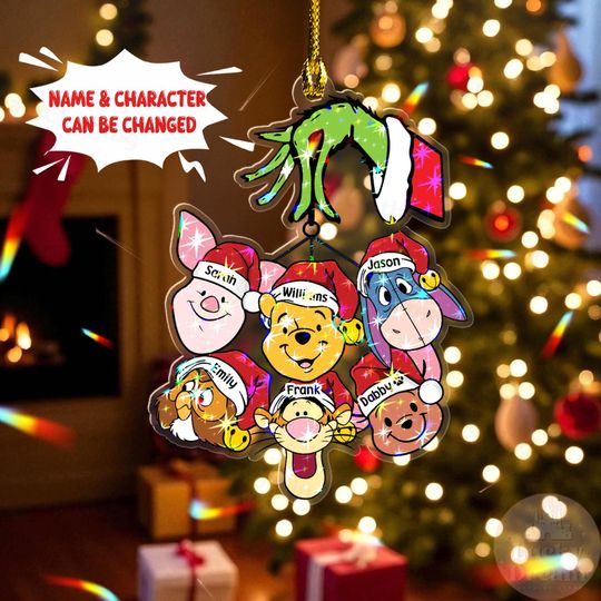 Discover Personalized Disney Family Christmas Ornament 2025, Custom Pooh & Friends with Disney Characters, Funny Xmas Decor, Family Holiday Gift Idea