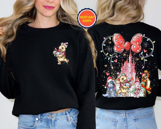 Winnie the Pooh Christmas Sweatshirt, Christmas Light Hoodie, Disney Holiday Sweatshirt, Pooh Bear Christmas Sweatshirt