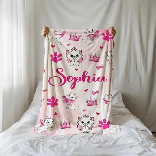 Discover Coquette Marie Aristocats Personalized Disney Holiday Fleece Blanket