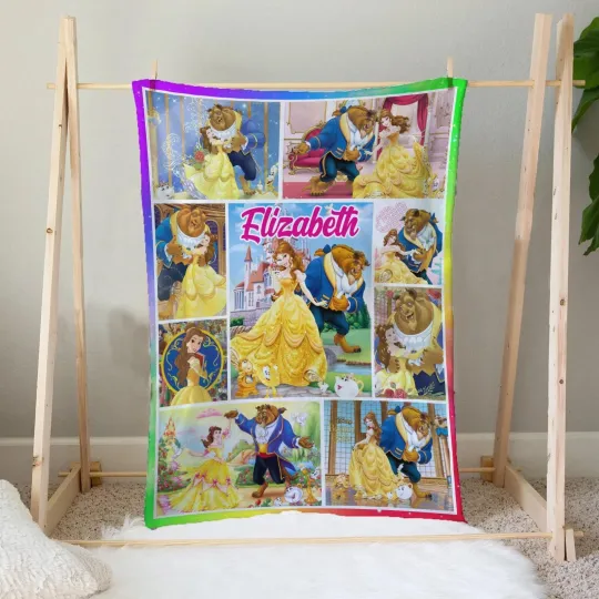 Discover Disney Beauty And The Beast Velvet Blanket, Custom Name Belle Princess And The B